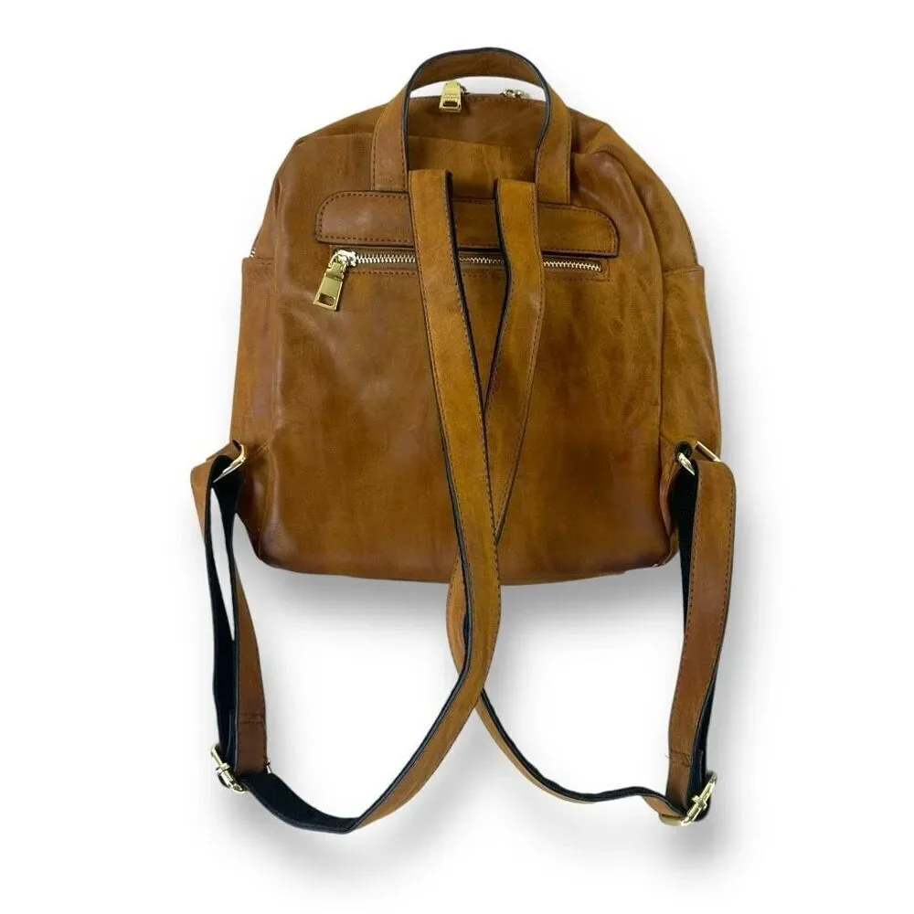 Steve Madden Flap Top Mini‎ Leather Backpack Caramel Brown Contemporary Travel